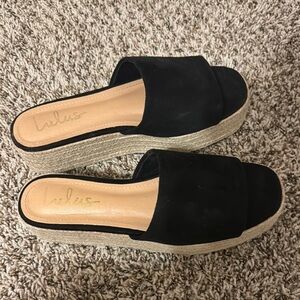 Lulu's Black Espadrille Slide Wedge